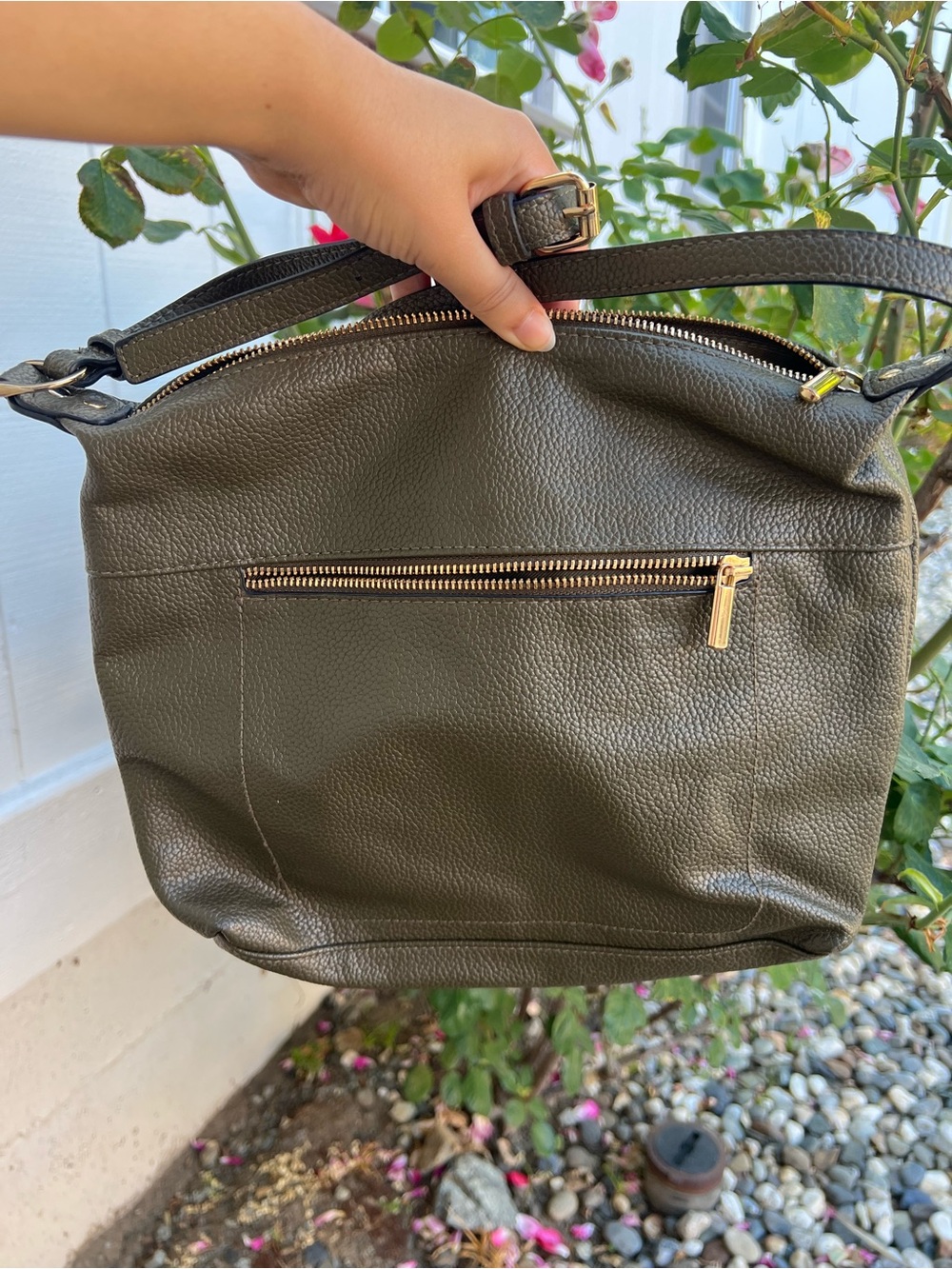 A New Day Olive Green Pebbled Leather Shoulder Bag - Classic Women's Crossbody - Picture 1 of 4